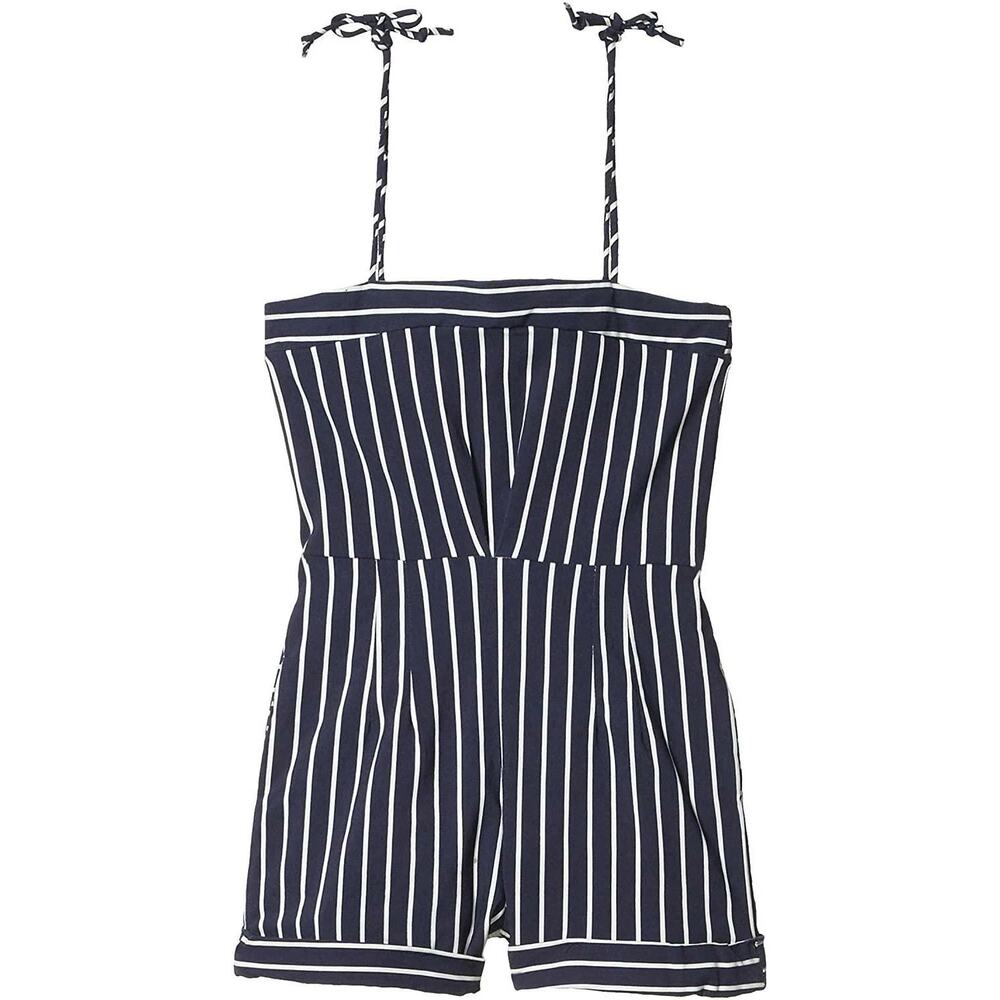 fiveloaves twofish Short Romper Girls Size 7 Navy White Striped Tie Shoulder